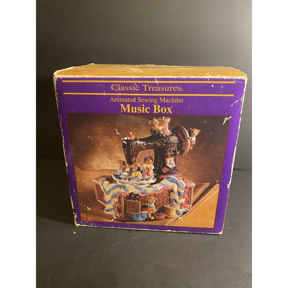 Vintage Classic Treasures Animated Music Box W/ Mice & Sowing Machine WORKS